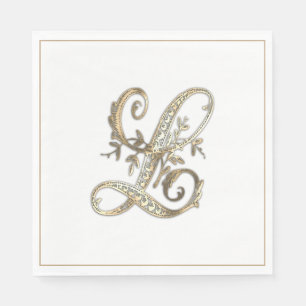 Vintage Ornate Gold Monogram L Napkin