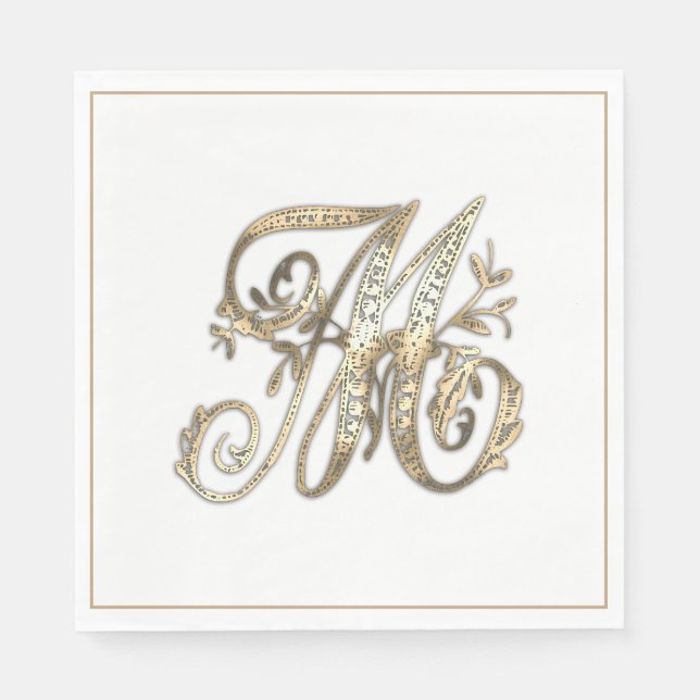 Vintage Ornate Gold Monogram M Napkin (Front)
