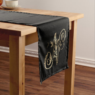 Vintage Ornate Gold Monogram N Short Table Runner