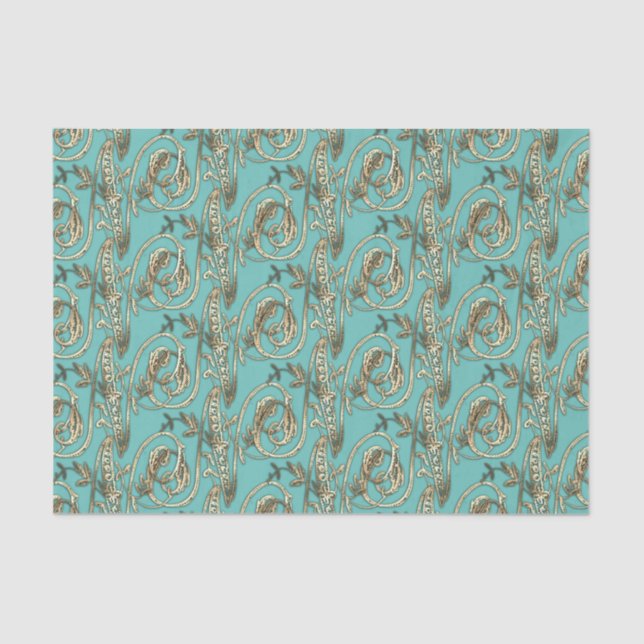 Vintage Ornate Gold Monogram N Tissue Paper (Front)