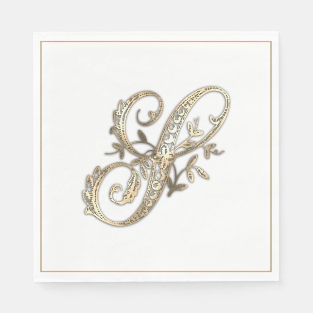 Vintage Ornate Gold Monogram S Napkin (Front)
