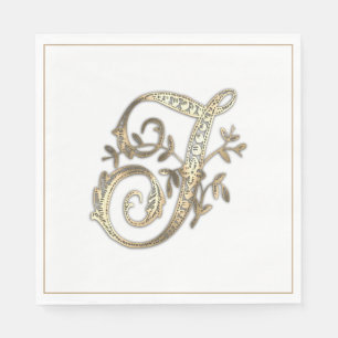 Vintage Ornate Gold Monogram T Napkin