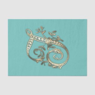 Vintage Ornate Gold Monogram T Tissue Paper
