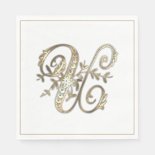Vintage Ornate Gold Monogram U Napkin