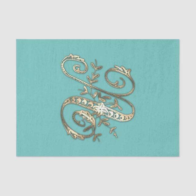 Vintage Ornate Gold Monogram U Tissue Paper (Front)