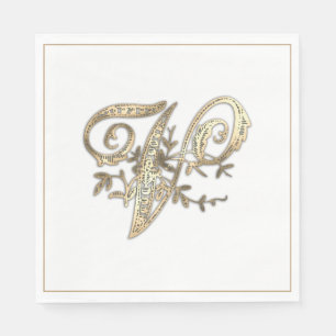 Vintage Ornate Gold Monogram V Napkin