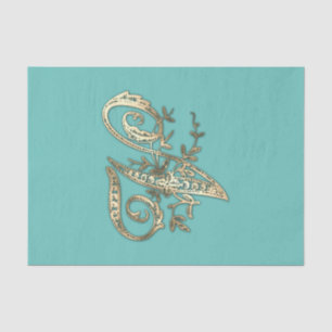Vintage Ornate Gold Monogram V Tissue Paper