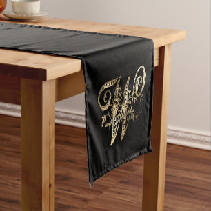 Vintage Ornate Gold Monogram W Short Table Runner