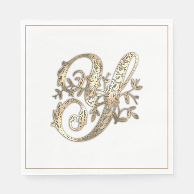 Vintage Ornate Gold Monogram Y Napkin (Front)