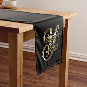 Vintage Ornate Gold Monogram Y Short Table Runner