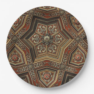 Vintage Ornate Gold Renaissance Geometric Art Paper Plate