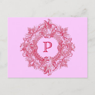 Vintage Ornate Pink Flourish Wreath Postcard