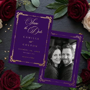 Vintage Ornate Purple Gold Gothic Save Date