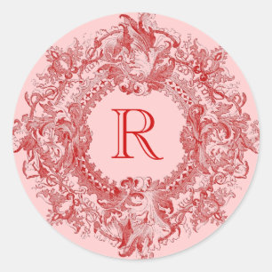 Vintage Ornate Red Flourish Wreath Classic Round Sticker