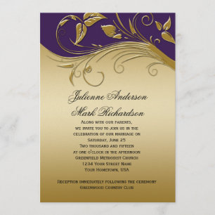 Vintage Ornate Royal Purple Gold Swirls Wedding Invitation