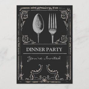 Vintage Ornate Silver Spoon Fork Dinner Party Invitation