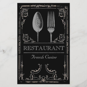 Vintage Ornate Silver Spoon Fork Restaurant Cafe Flyer