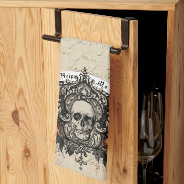 Vintage Ornate Skull Halloween  Kitchen Towel (Thirds Fold)