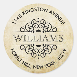 Vintage Ornate Swirls Custom Return Address Classic Round Sticker