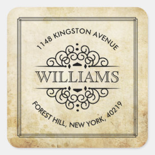 Vintage Ornate Swirls Custom Return Address Square Sticker