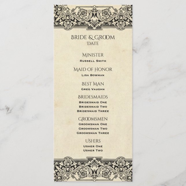 Vintage Ornate Wedding Program Programme (Front)