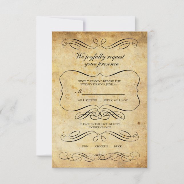 Vintage Ornate Wedding RSVP Card (Front)