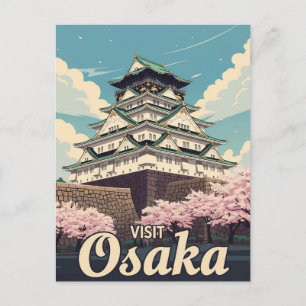 Vintage Osaka Castle Japan Travel Postcard