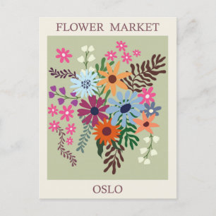 Vintage Oslo Norway Flower Market Travel Postcard