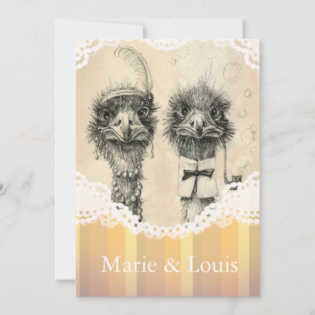 Vintage ostrich couple - pale orange invitation (Front)