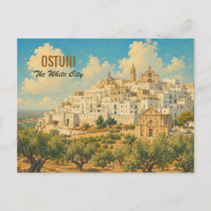 Vintage Ostuni White City - Puglia Italy Travel Postcard
