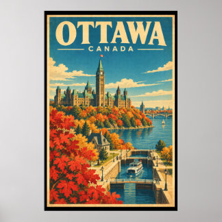 Vintage Ottawa Canada Travel Art Parliament Hill Poster
