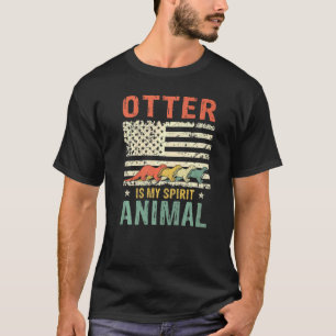 Vintage Otter Spirit Animal Retro Us American Flag T-Shirt