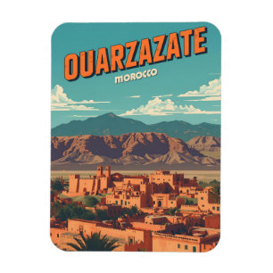 Vintage Ouarzazate city kasbah Sahara Desert moroc Magnet