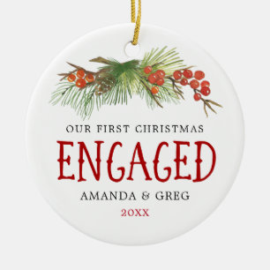 Vintage Our First Christmas Engaged Couple Photo Ceramic Tree Decoration