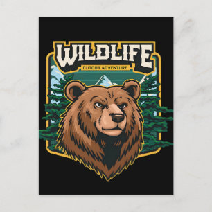Vintage Outdoor Logo Featuring Fierce Grizzly Bear Holiday Postcard