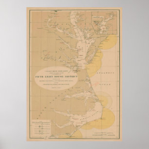 Vintage Outer Banks & Chesapeake Lighthouse Map Poster