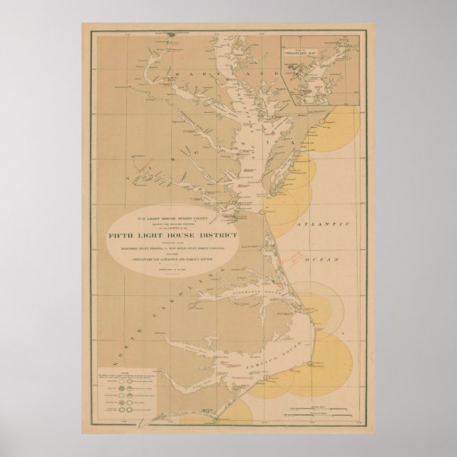 Vintage Outer Banks & Chesapeake Lighthouse Map Poster (Front)