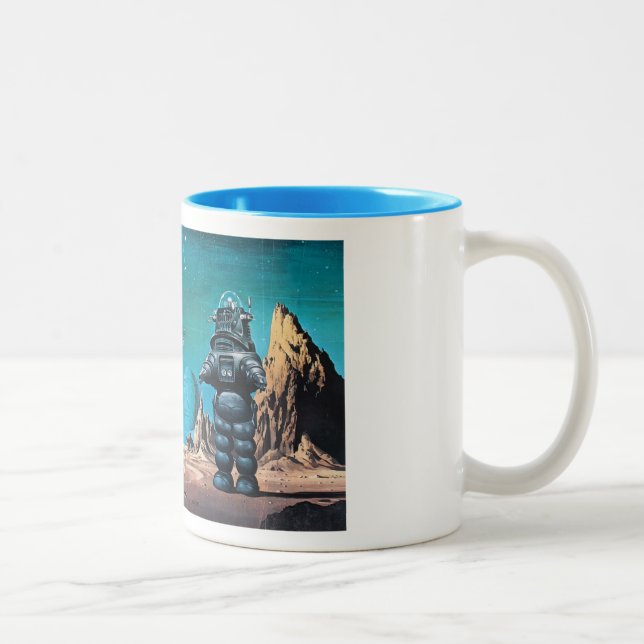 Vintage Outer Space Cartoon Two-Tone Coffee Mug (Right)