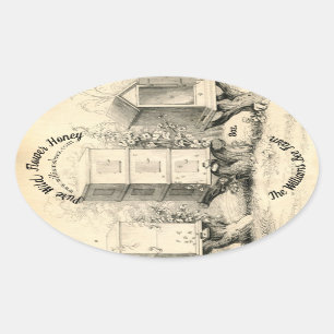 Vintage Oval Bee Hives Honey Jar Sticker