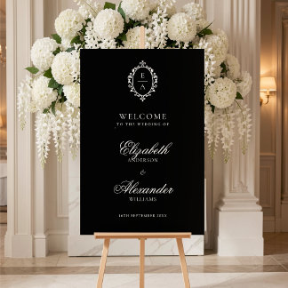 Vintage Oval Crest Black Old Money Wedding Welcome Poster