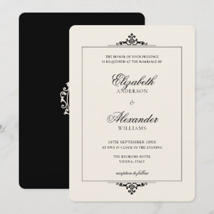 Vintage Oval Crest Old Money Black Cream Wedding Invitation