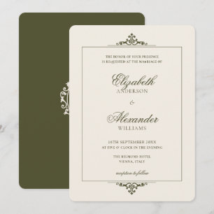 Vintage Oval Crest Old Money Olive Green Wedding Invitation