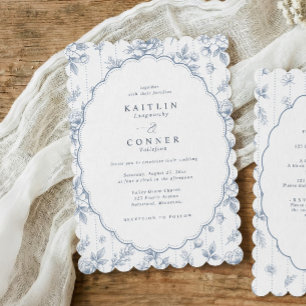 Vintage Oval Dusty Blue French Floral Wedding Invitation