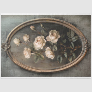 Vintage Oval Frame, French Romantic Flowers Tissue Paper