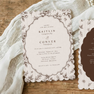 Vintage Oval Mocha Espresso French Floral Wedding Invitation