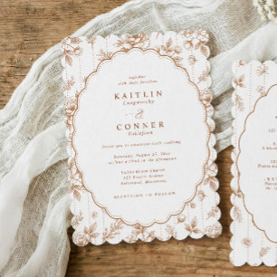 Vintage Oval Orange French Floral Wedding Invitation