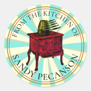 Vintage oven stove cooking from the kitchen of classic round sticker