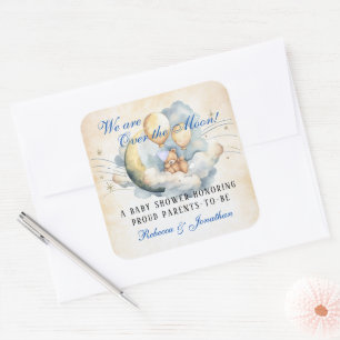 Vintage Over the Moon Baby Shower Square Sticker