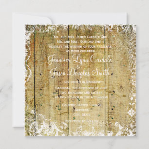 Vintage Overlay Distressed Wood Wedding Invitation