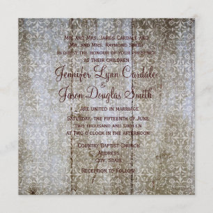 Vintage Overlay Distressed Wood Wedding Invitation